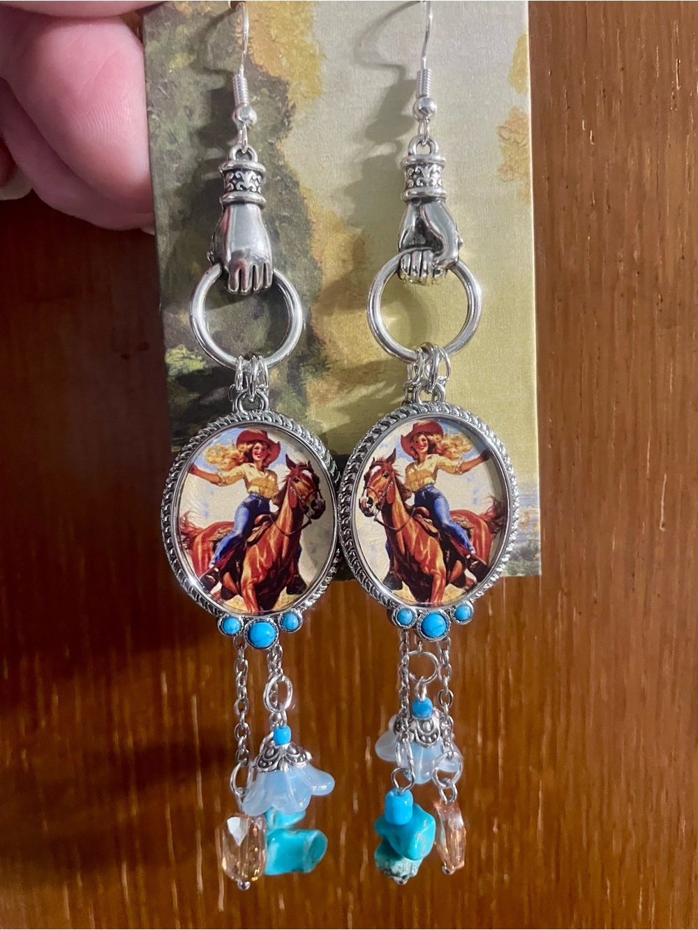 Western Cowgirl Dangle Earrings in Turquoise and Silver